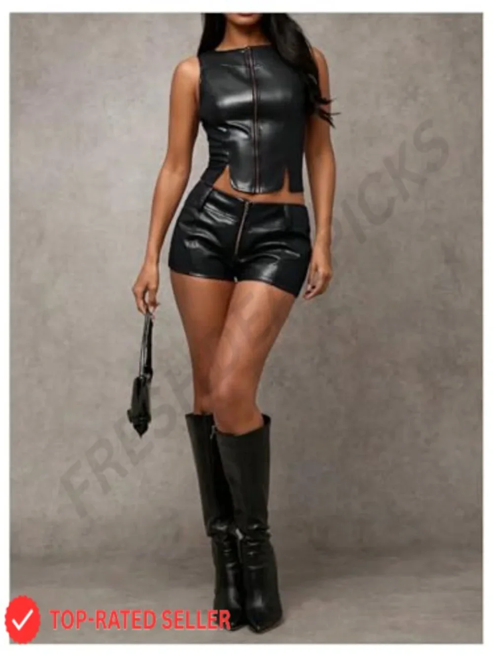 Y2K High Waisted Faux Leather Drawstring Lace Up Rave Shorts
